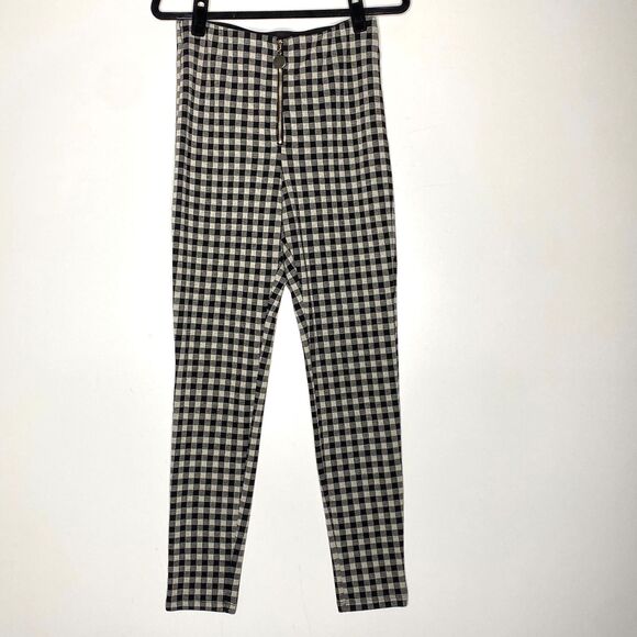 Zara Gingham Plaid Zip Front High Waist Leggings Women's Size Medium - Picture 1 of 9